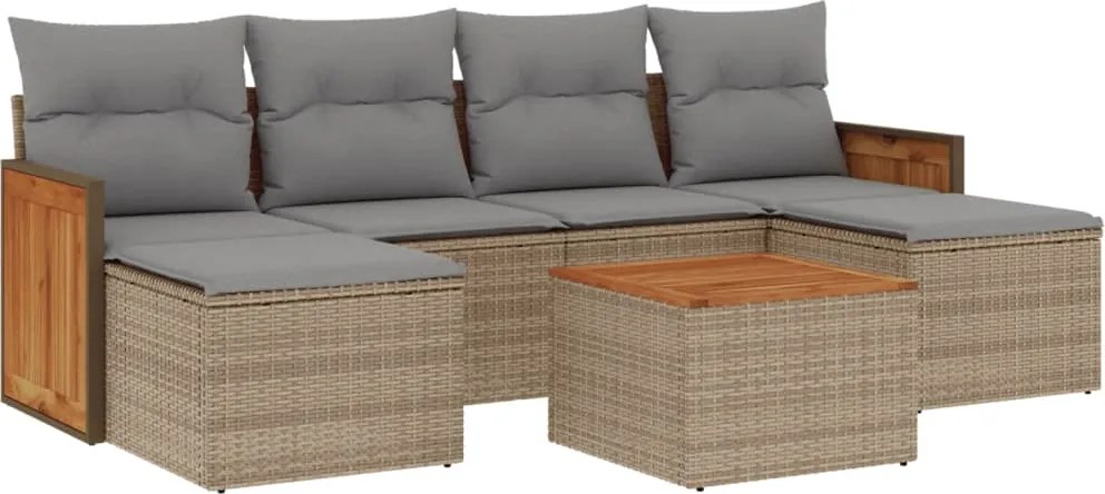 vidaXL Set canapele de grădină, 7 piese, cu perne, bej, poliratan
