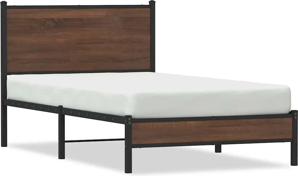 vidaXL Cadru pat metalic fără saltea, stejar maro, 100x200 cm