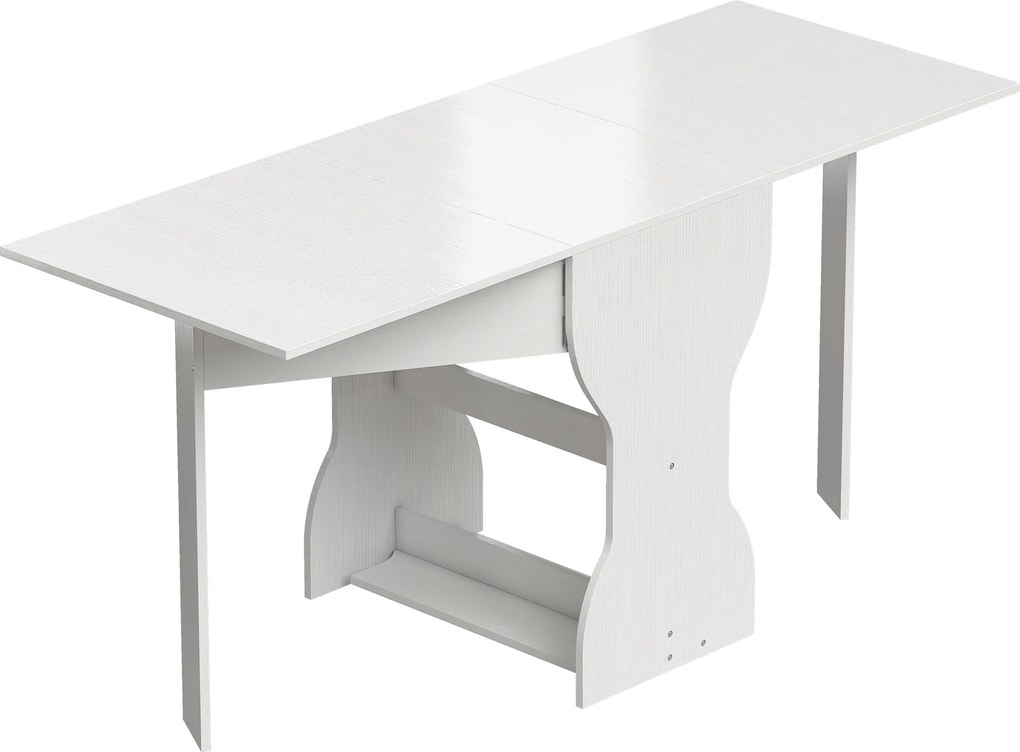 HOMCOM Masă de Bucătărie Pliabilă pentru 4 Persoane cu Raft, din Lemn, 160x60x75 cm, Alb | Aosom Romania