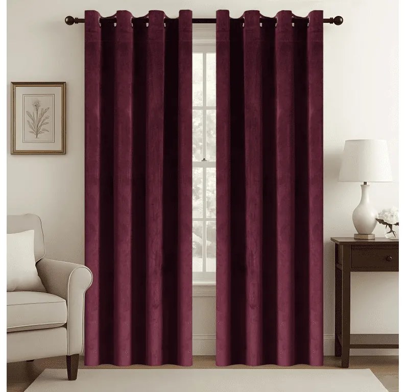 Perdea opaca VELVET 140x250 cm, vin rosu Agatat: Inele metalice