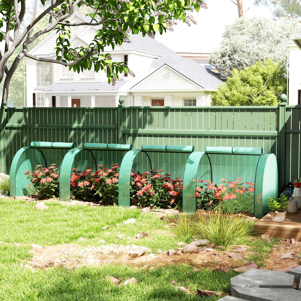 Outsunny Seră Portabilă Tip Tunel 4x1x0.8 m cu 4 Uși cu Fermoar, Acoperire PVC Rezistentă la Apă/UV | Aosom Romania