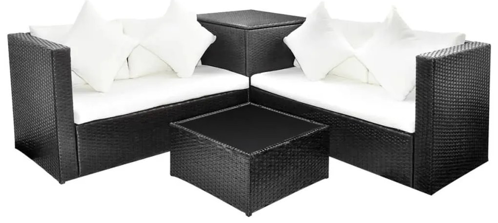 42893 vidaXL Set mobilier de grădină cu perne, 4 piese, negru, poliratan