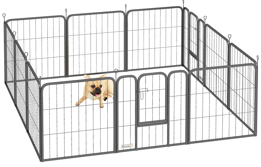 PawHut Parc pentru câini enclos câine 12 panouri modular și pliabil oțel 2 uși pentru cățel interior exterior 60H cm negru | Aosom Romania