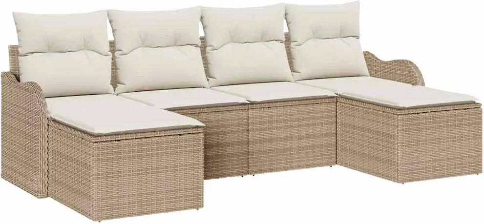 vidaXL Set de canapele pentru grădină 6 pcs Bej și alb Rattan poli