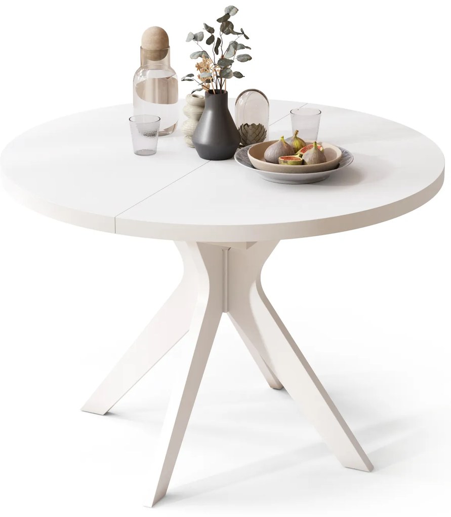 Mazzoni RENZO Alb - MASĂ ROTUNDĂ Ø110 EXTENSIBILĂ PÂNĂ LA 180 cm | PENTRU BUCĂTĂRIE SUFRAGERIE LIVING RETRO