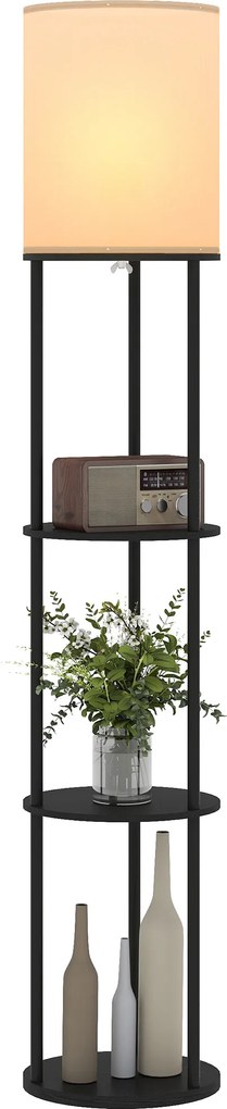 HOMCOM Lampadar cu polițe, 3 temperaturi de culoare, telecomandă pentru living dormitor birou negru | Aosom Romania