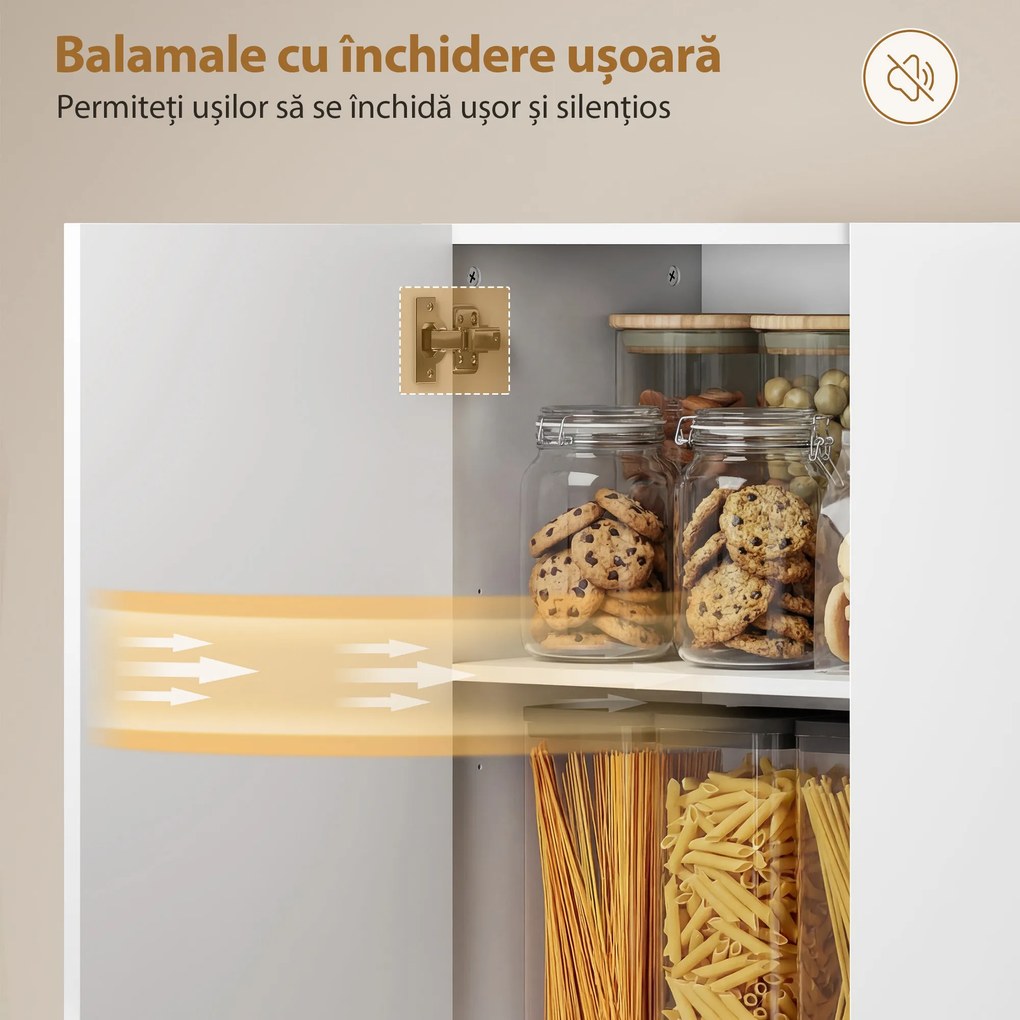 HOMCOM Dulap Bucătărie Înalt 180cm, Mobilier Depozitare cu Uși Soft-Close, Raft Deschis, 2 Dulapuri, Rafturi Ajustabile, Stil Modern pentru Sufragerie sau Bucătărie, Alb Lucios | Aosom Romania