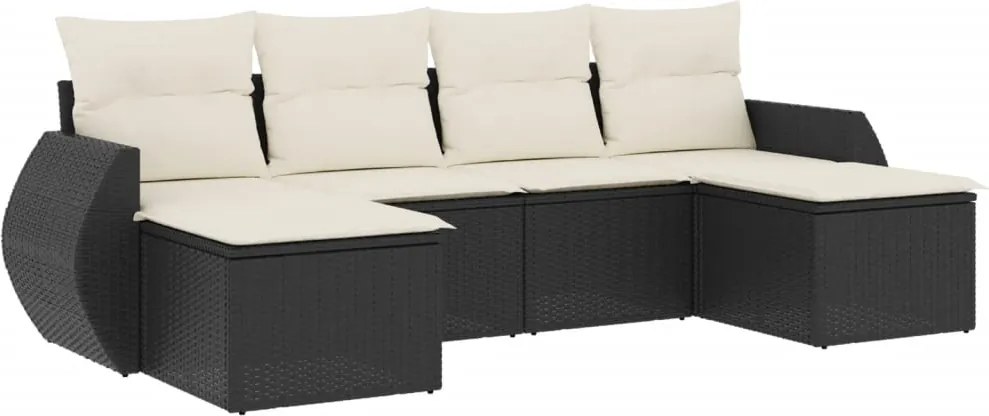 vidaXL Set mobilier de grădină cu perne, 6 piese, negru, poliratan