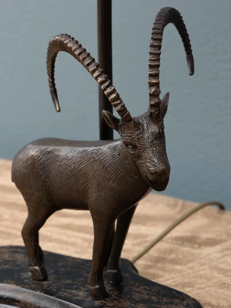 Lampa de masa, din alama, cu abajur din in, Ram