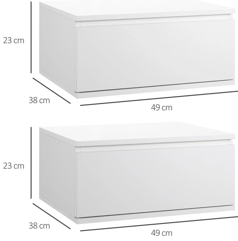 HOMCOM Set 2 Noptiere Suspendate cu Sertar, Design Modern pentru Dormitor și Living, PAL și MDF, Dimensiuni 49x38x23cm, Alb Elegant | Aosom Romania