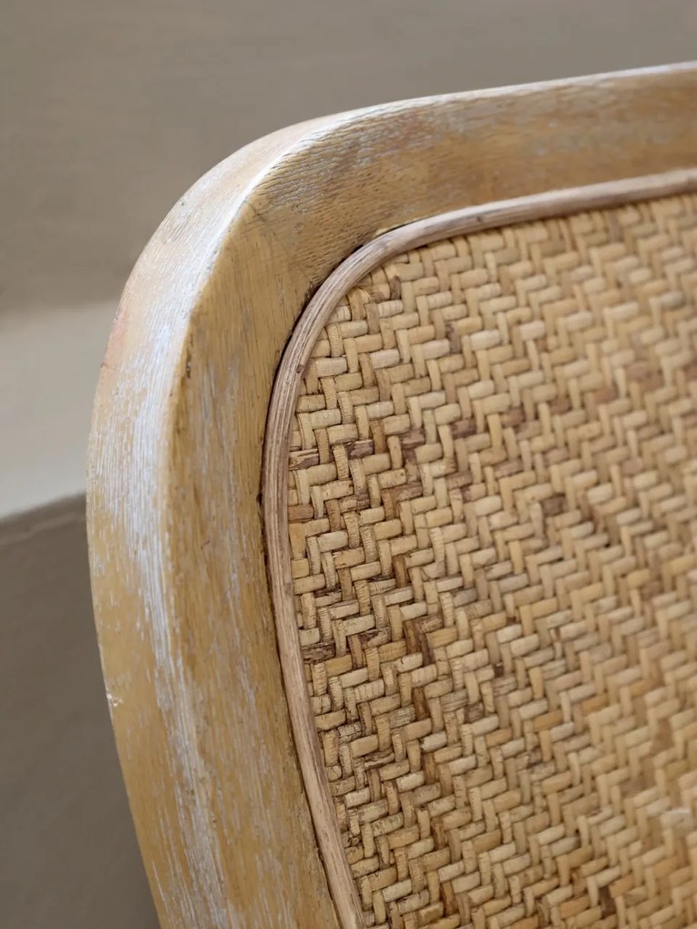 Scaunel din lemn de cauciuc si rattan, cu aspect vintage, French