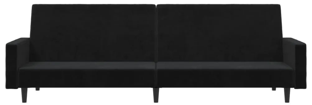Canapea extensibila cu taburet, 2 locuri, negru, catifea Negru, Cu suport de picioare