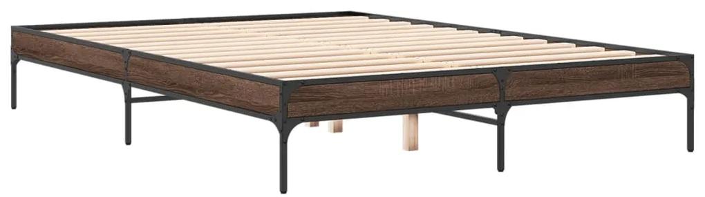 845015 vidaXL Cadru de pat, stejar maro, 150x200 cm, lemn prelucrat și metal