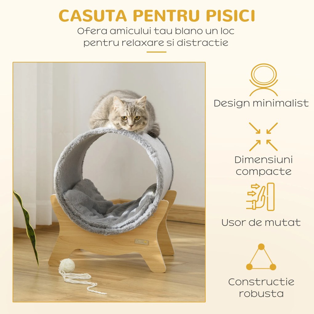 PawHut Culcuș pentru Pisici cu Zonă de Zgâriat și Pernă Căptușită, 41x40x47cm, Gri | Aosom Romania