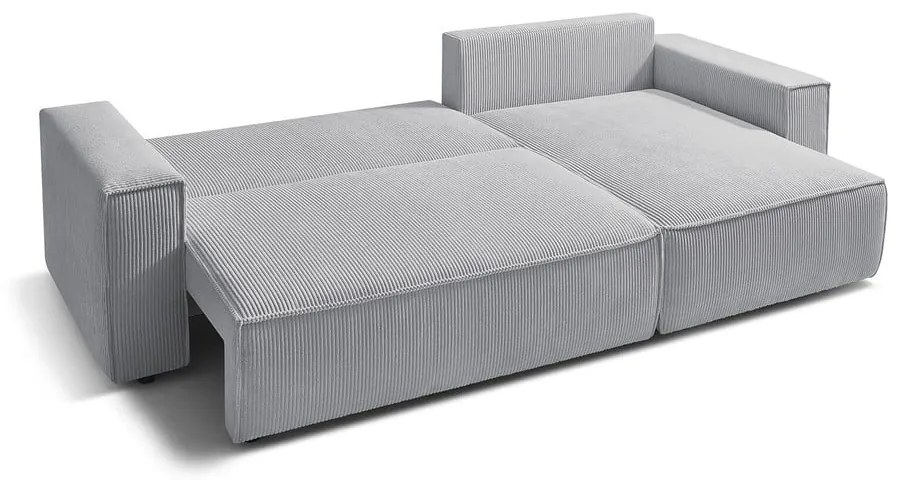 Colțar gri deschis extensibil cu tapițerie din catifea reiată (cu colț variabil) Nihad – Bobochic Paris