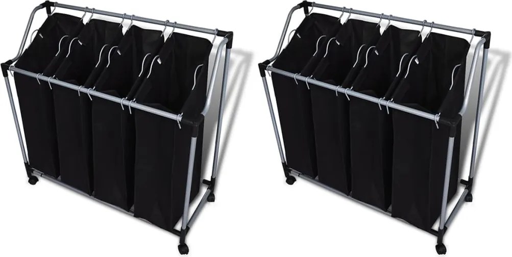 vidaXL Coșuri sortare lenjerie cu saci, 2 buc., negru și gri
