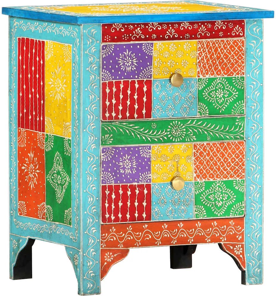 vidaXL Noptieră pictată manual 40 x 30 x 50 cm, lemn masiv de mango