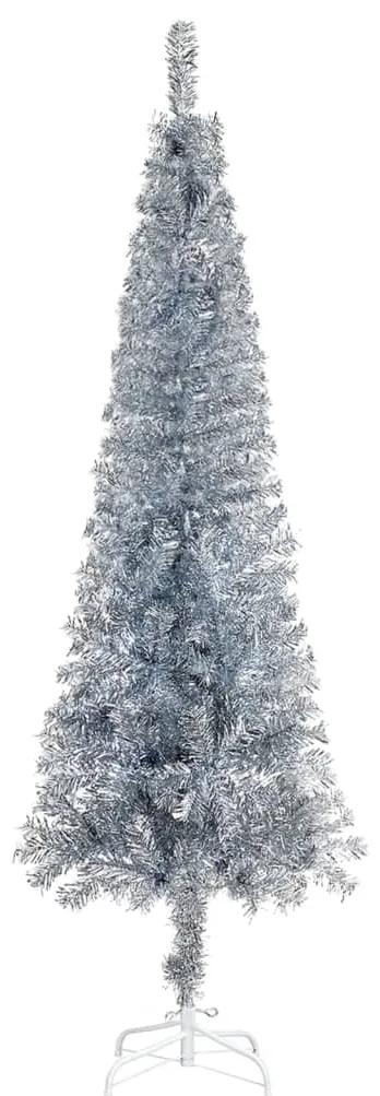 Brad de Craciun artificial subtire, argintiu, 120 cm 1, Argintiu, 120 cm