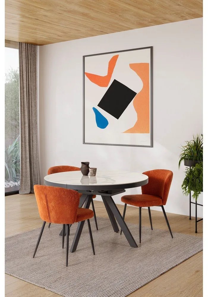 Scaune de dining portocalii 4 buc. din catifea reiată Megan – Marckeric