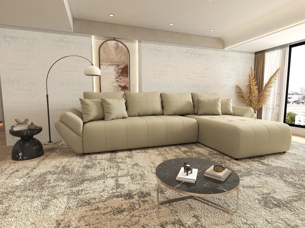 Colțar extensibil dumonde cu ladă de depozitare si sezut confortabil din spuma high-density, Berlin XL Enjoy Camel 350x185 cm II