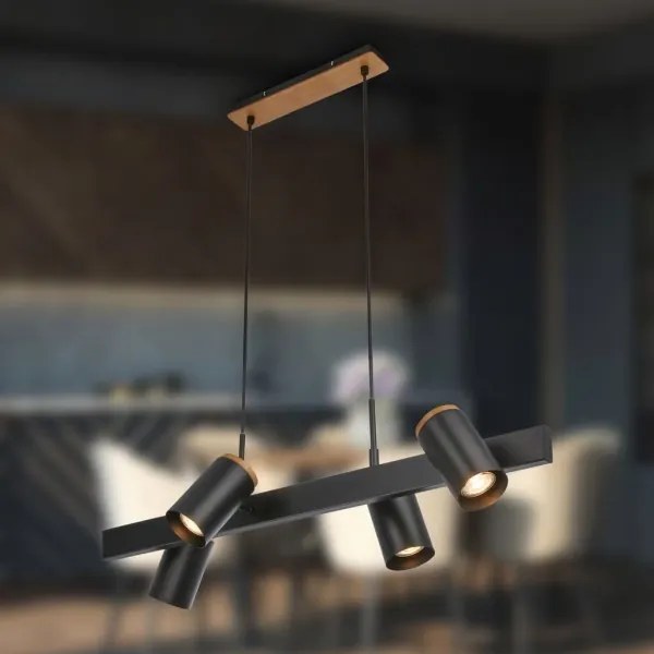 Briloner 4059045 - Lampă suspendată cu cablu ERA, 4 x GU10, 10 W, 230 V, neagră