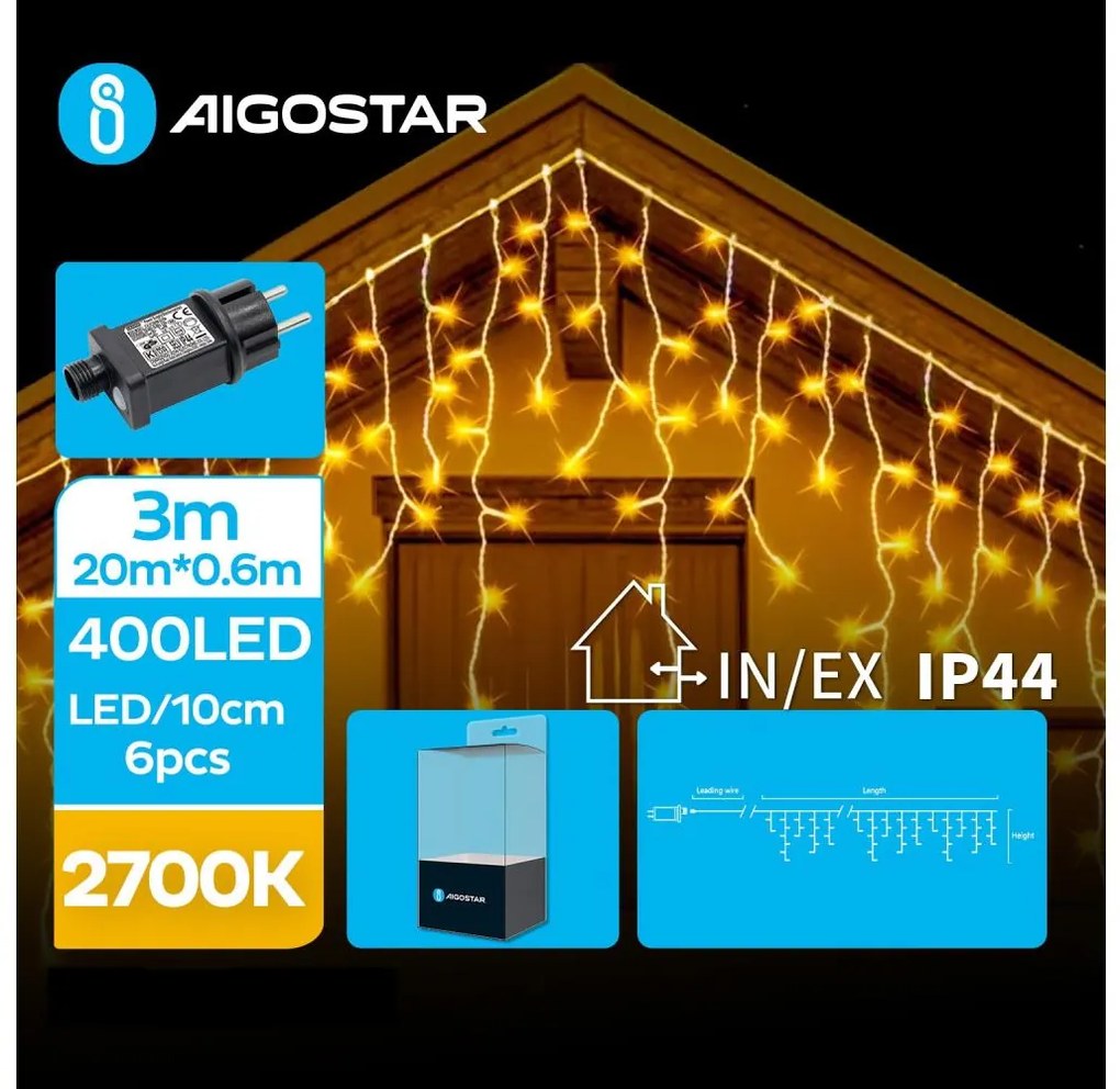 Instalație LED de Crăciun de exterior 400xLED/8 funcții 23x0,6m IP44 alb cald Aigostar