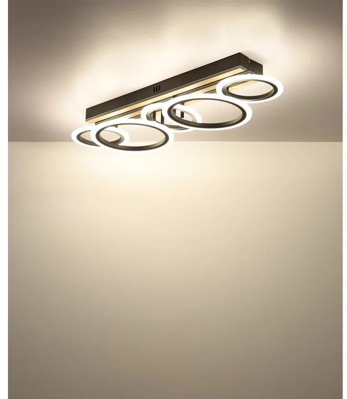 Plafoniera LED CCT BLEVINS riflaj MDF cu efect de lemn