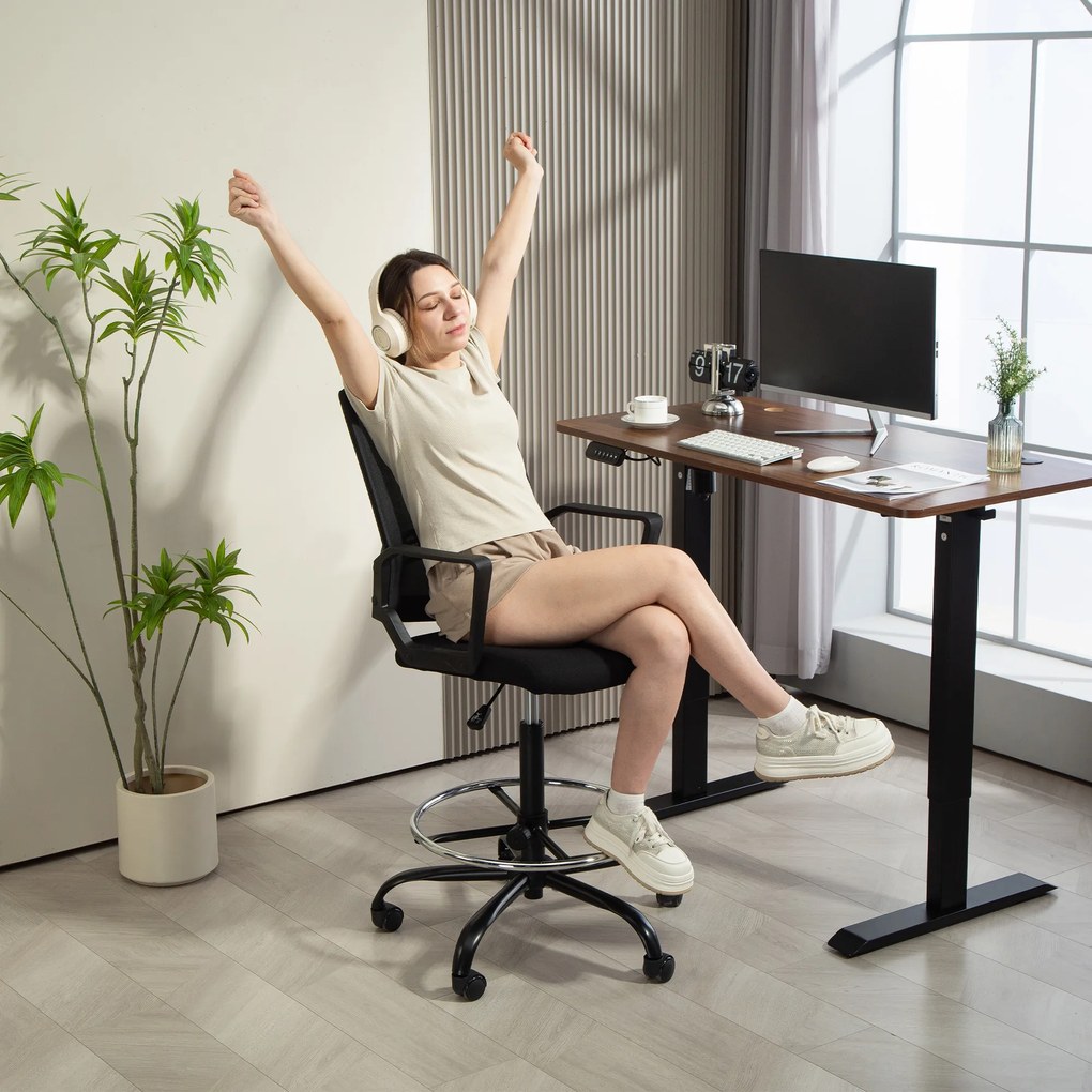 HOMCOM Scaun de birou, chaise bureau ergonomique cu înălțime și suport pentru picioare reglabile, 66,5 x 70,5 x 118-139,5 cm, negru | Aosom Romania