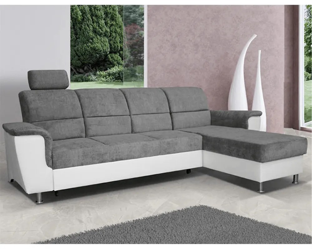 Colţar mic, piele ecologică alb/material textil gri, model dreapta, SANTIAGO COLŢAR MIC