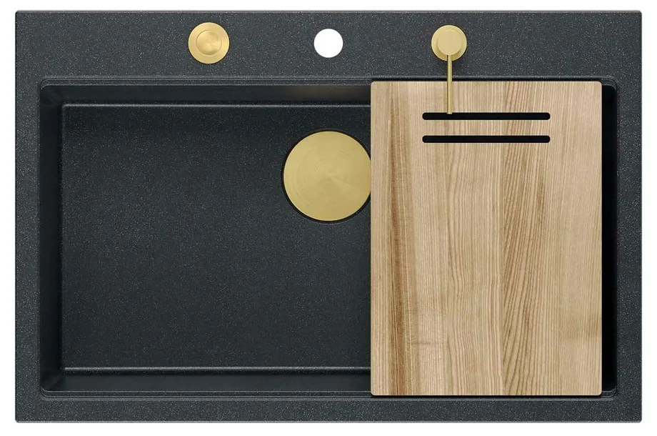 Statie de lucru incastrata cu dozator sapun Quadron Unique Marc negru diamant - auriu 76x50 cm