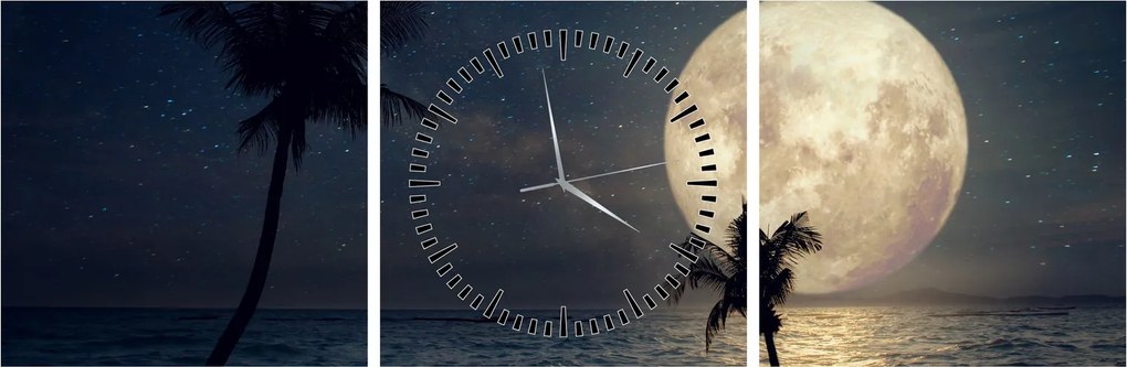 Tablou - Plaja cu lună plină (cu ceas) (90x30 cm)