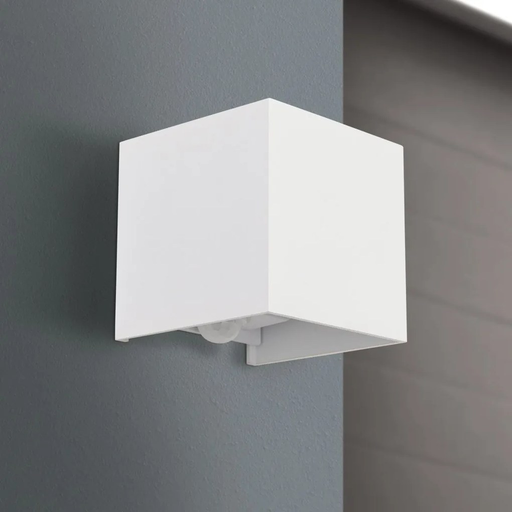 Aplica LED ambientala de exterior cu senzor de miscare IP54 CUBE-S alba