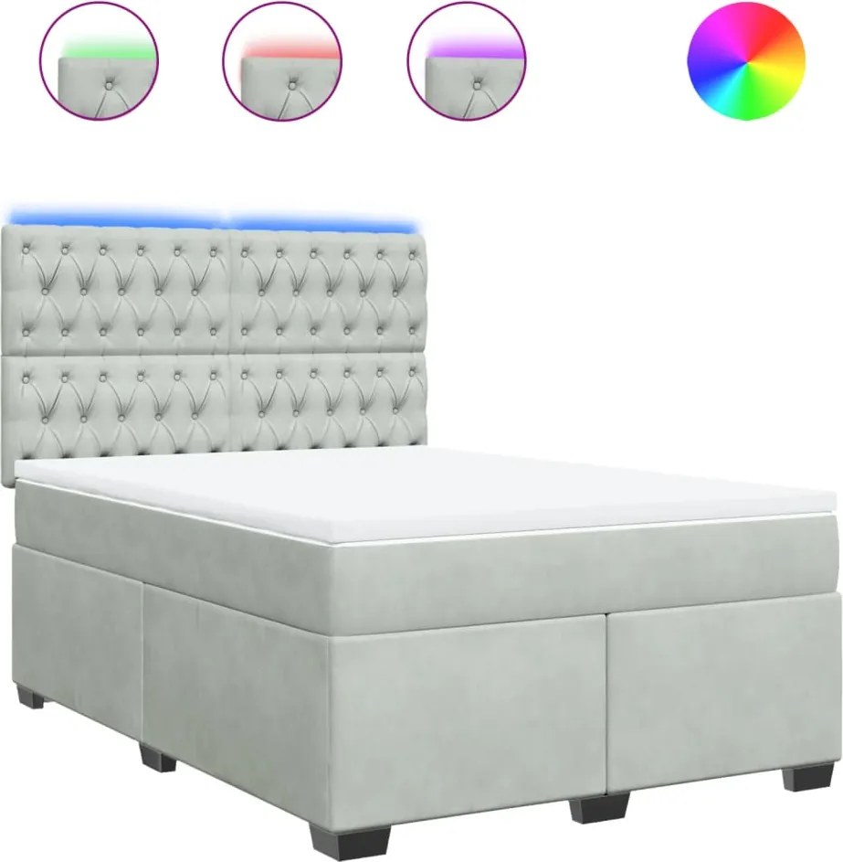 vidaXL Pat box spring cu saltea, gri deschis, 140x200 cm, catifea