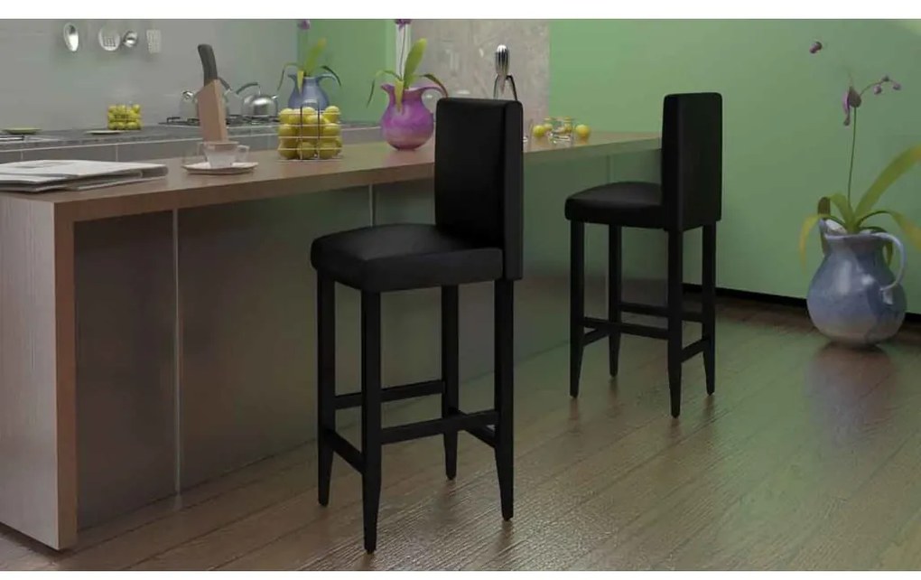 vidaXL Scaune de bar, 6 buc., negru, piele ecologică