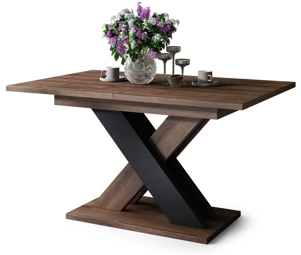 Mazzoni KARO Stejar Maro/Negru Mat – MASĂ/MĂSUȚĂ DE CAFEA MODERNĂ CU BLAT EXTENSIBIL până la 180 cm