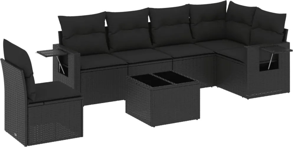 vidaXL Set canapele de grădină cu perne, 7 piese, negru, poliratan