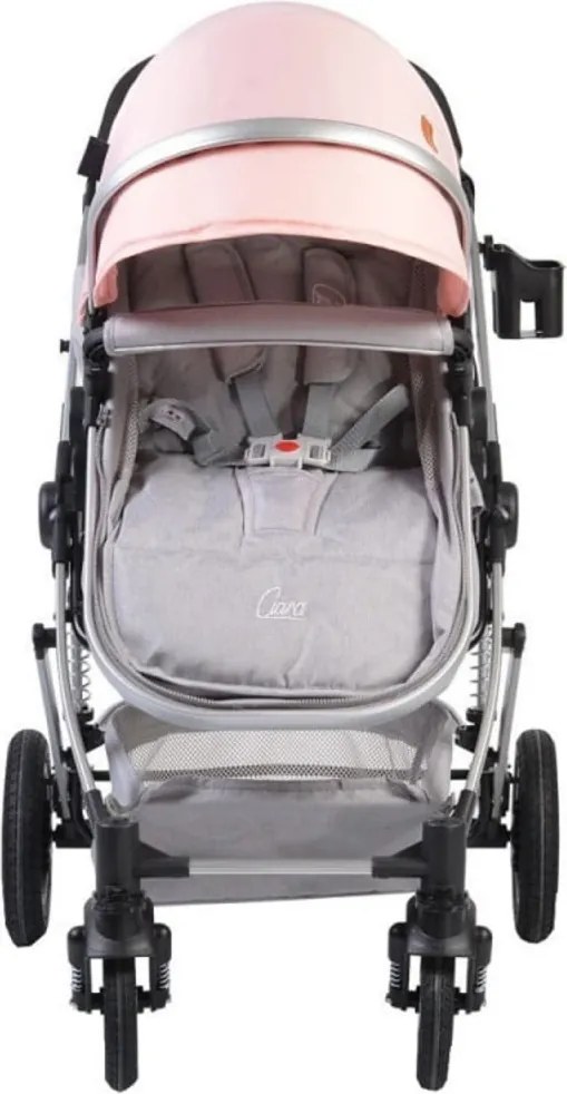 Carucior nou nascuti 2 in 1 NOVOKIDS™ Ciarra Silver PRO , Cu geanta bebe, Cadru Aluminiu , Amortizoare, Roti din cauciuc plin AVE, Landou, Modul