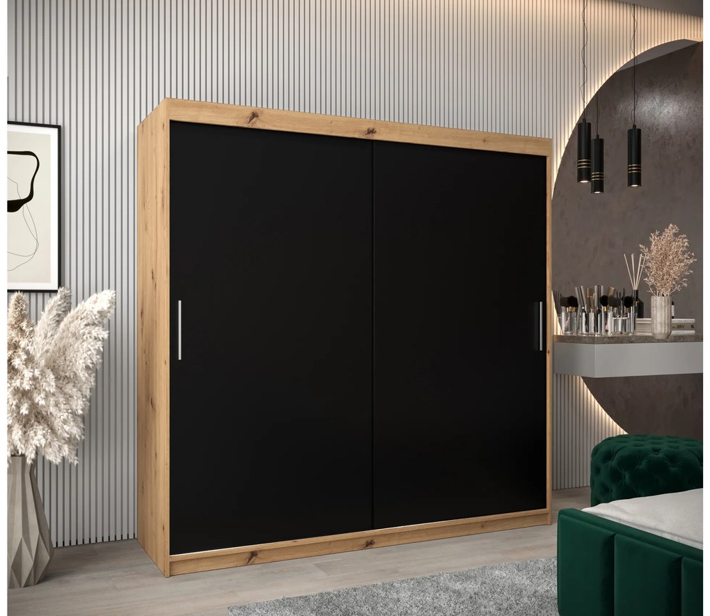 Dulap de haine 200 cm Toki (stejar artisan + negru mat). 1064854