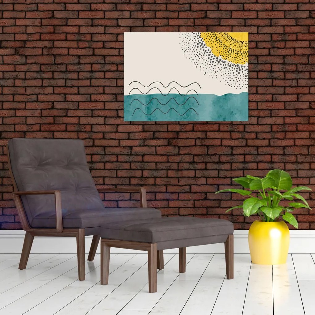 Tablou pe sticlă - pictură abstractă de plajă N⁰1 (70x50 cm)