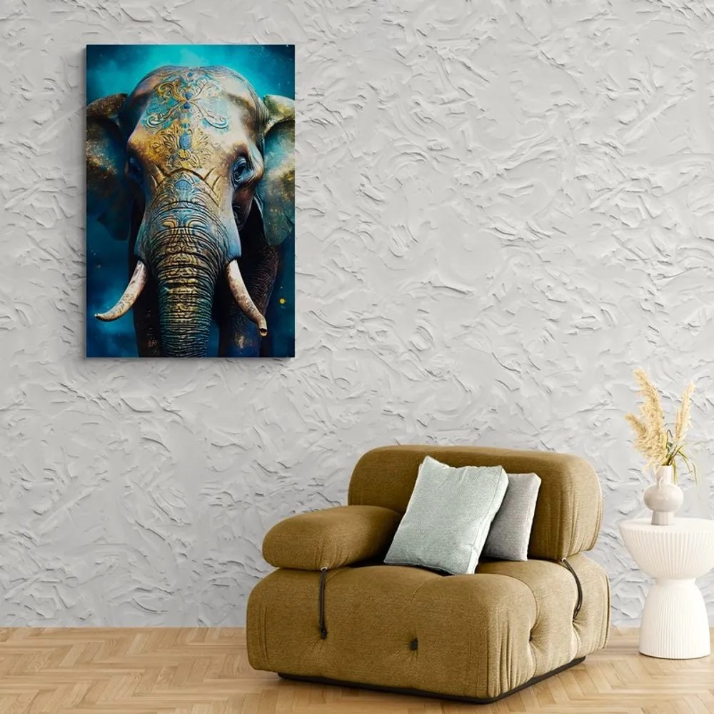 Tablou elefant albastru-auriu