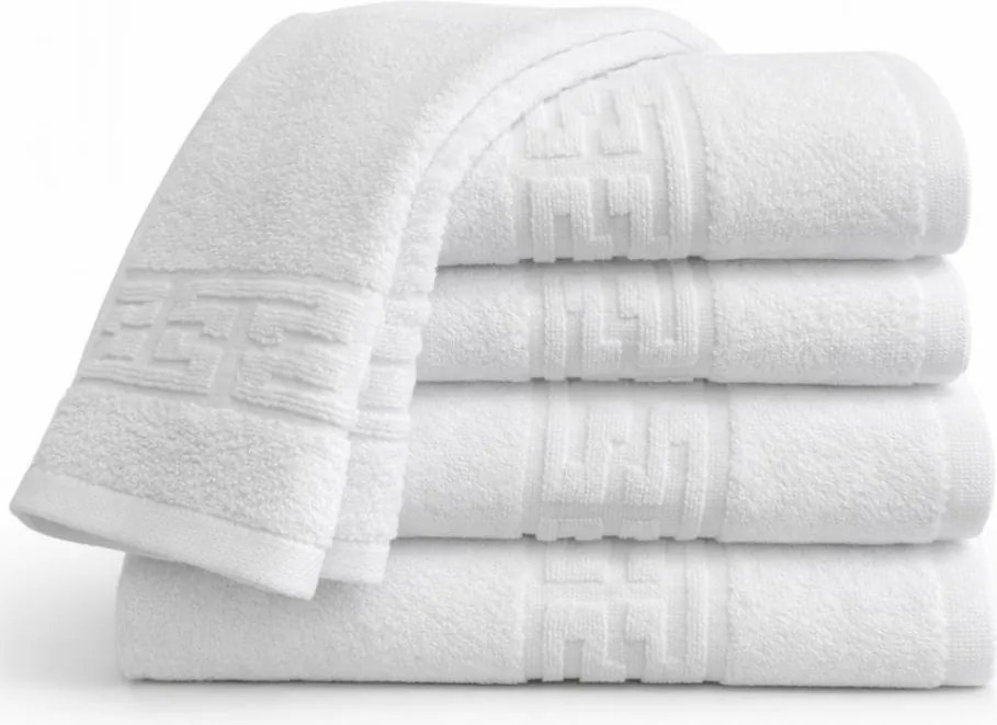 Set 5 Prosoape 70x130 cm Bumbac 500 g/mp Bordura Greceasca, Alb