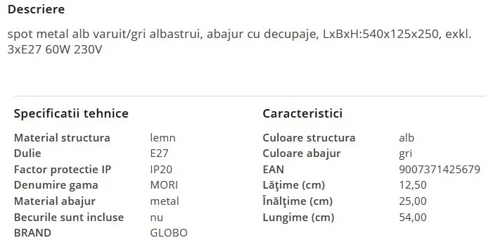 Plafoniera moderna cu 3 spoturi MORI