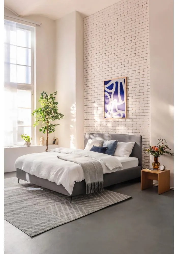 Pat dublu tapițat gri cu saltea/gradă 160x200 cm Noira Slim - Bonami Selection