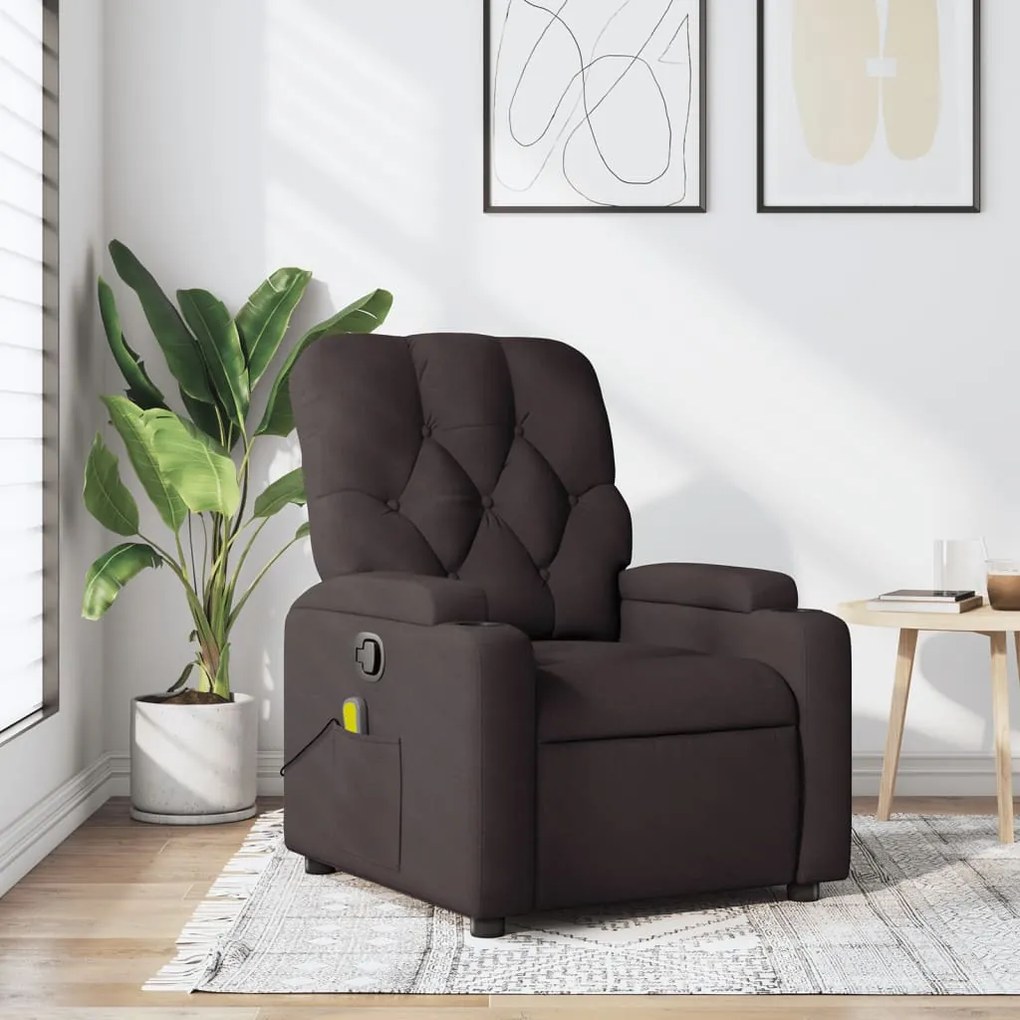 vidaXL Fotoliu de masaj rabatabil, maro închis, material textil