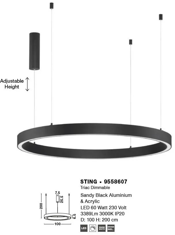 Lustra LED dimabila design circular PERTINO D-48cm