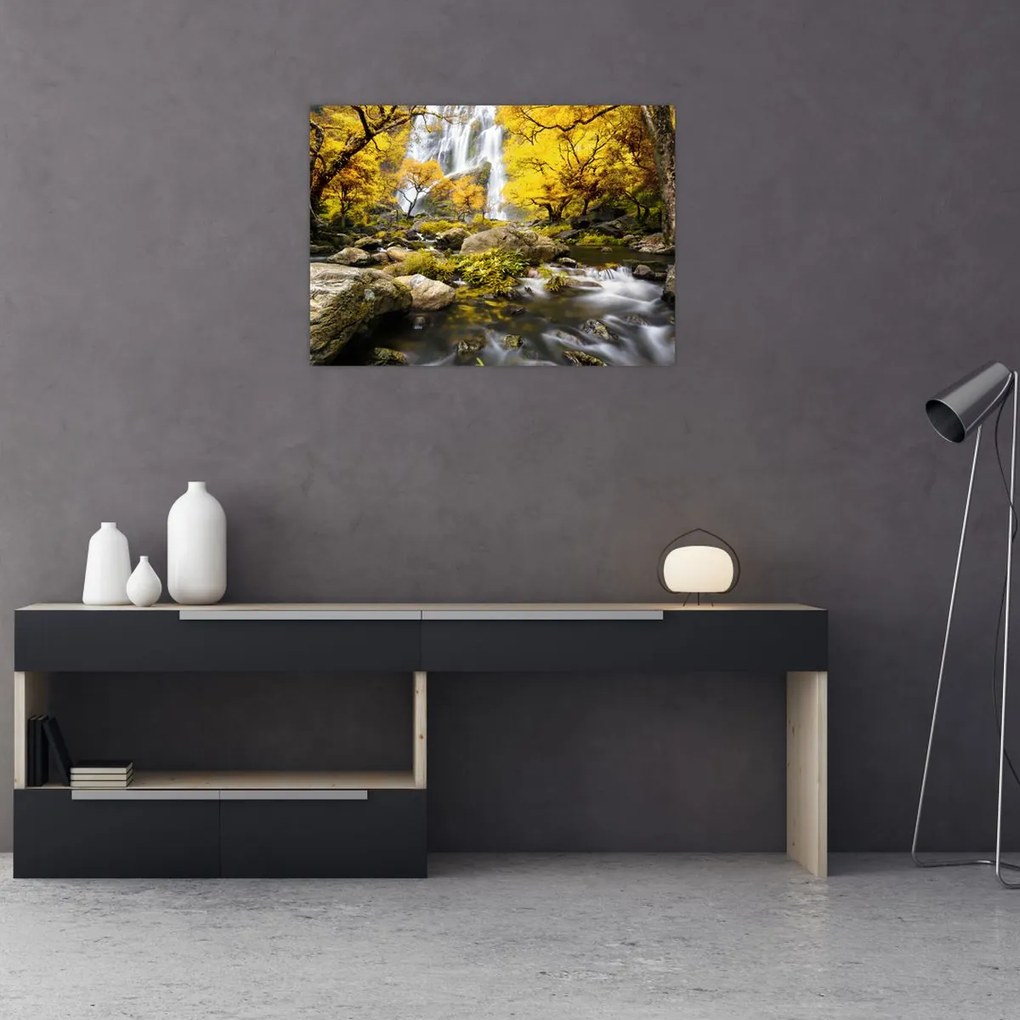 Tablou - Cascade în peisaj de toamnă, galben (70x50 cm)