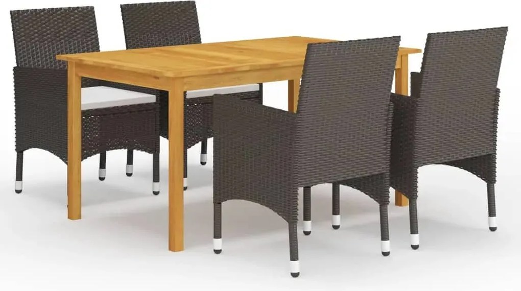 vidaXL Set de servit masa pentru grădină, 5 piese, cu perne, maro