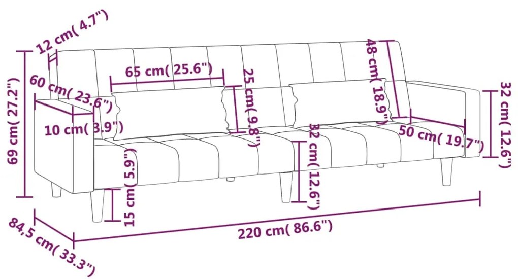 Canapea extensibila 2 locuri, 2 pernetaburet, albastru, textil Albastru, Cu suport de picioare