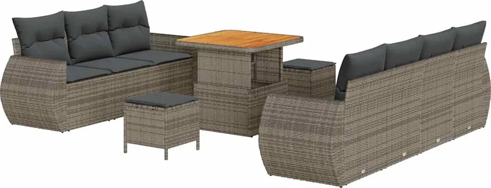 vidaXL Set de canapele pentru grădină cu pernă 10 pcs Gri poliratan