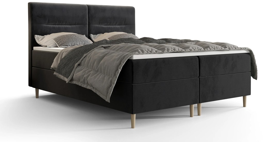 Pat matrimonial Boxspring 160 cm Saruta (negru) ( cu saltea și sp. depozitare). 1047358